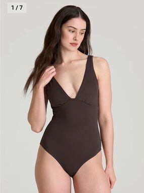 Women's American Tall V-Neck One-Piece Swimsuit in Espresso